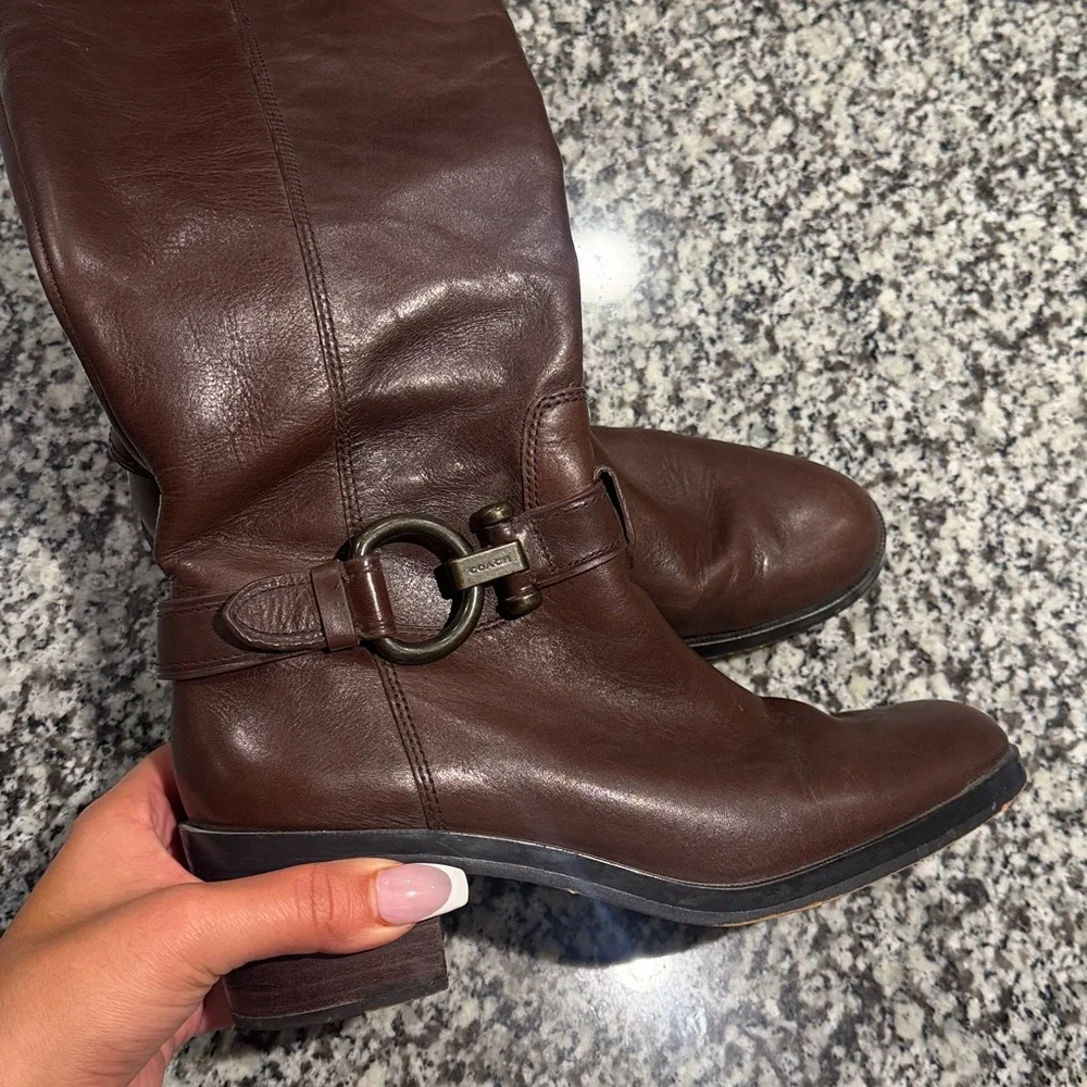 Coach Over the Knee Brown Leather Boots - Picture 3 of 4